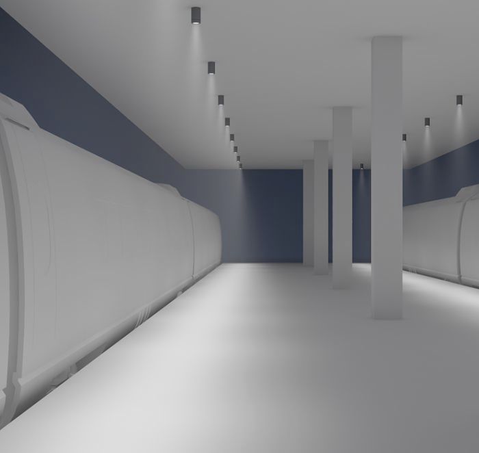 LED lighting at a train station platform, showcasing robust ERCO luminaires for durability and design.