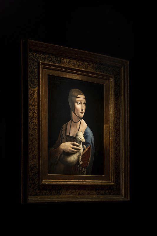 Lady with an Ermine painting illuminated at the Czartoryski Museum, Krakow.