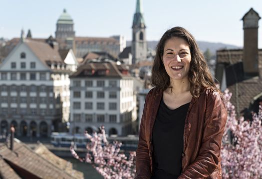 Architect Serena Santini with the Zurich skyline, who designed the lighting for the D.A.T.E. store in Milan.