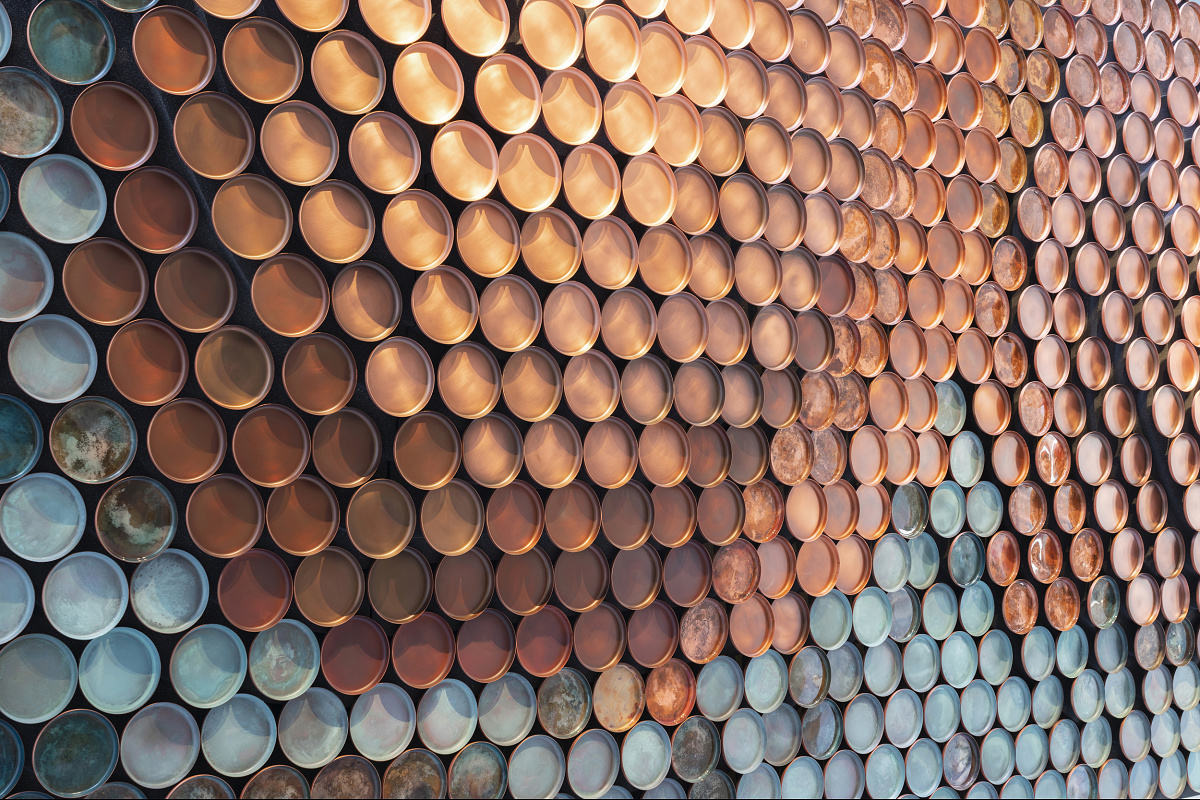 Close-up of metalwork in De Castellis Beijing showroom, illuminated by ERCO LED lighting.