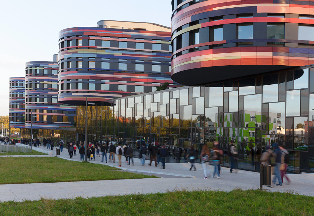 The colorful Department of Urban Development and Environment building in Hamburg.