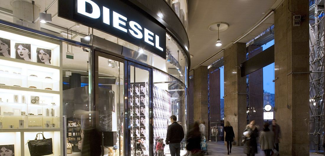 Diesel Flagship Store in Milan featuring modern store lighting by ERCO.