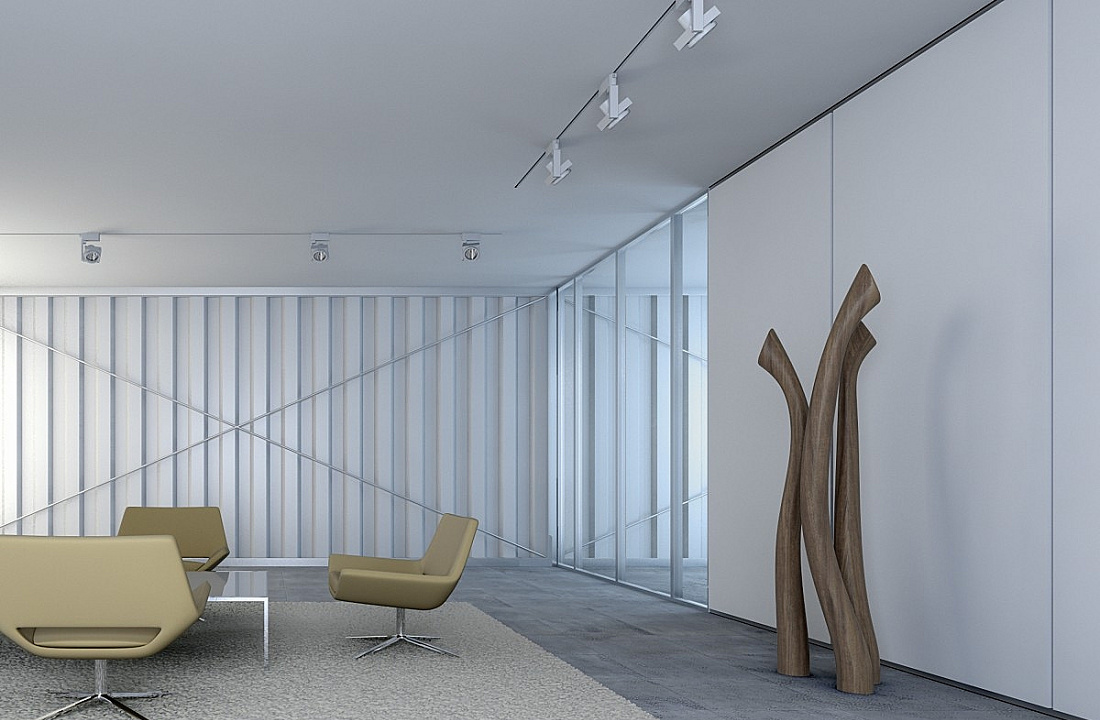 Office lounge featuring ERCO lighting: Diffuse light creates a soft, inviting atmosphere.
