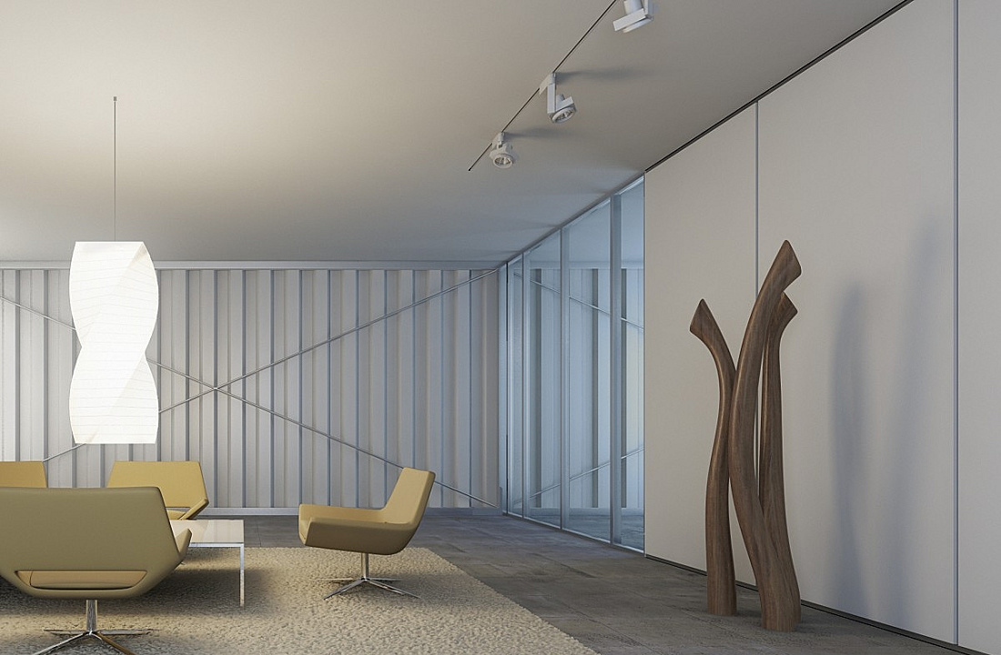 Scene with ERCO lighting: Diffuse light creates a soft atmosphere in a modern interior.