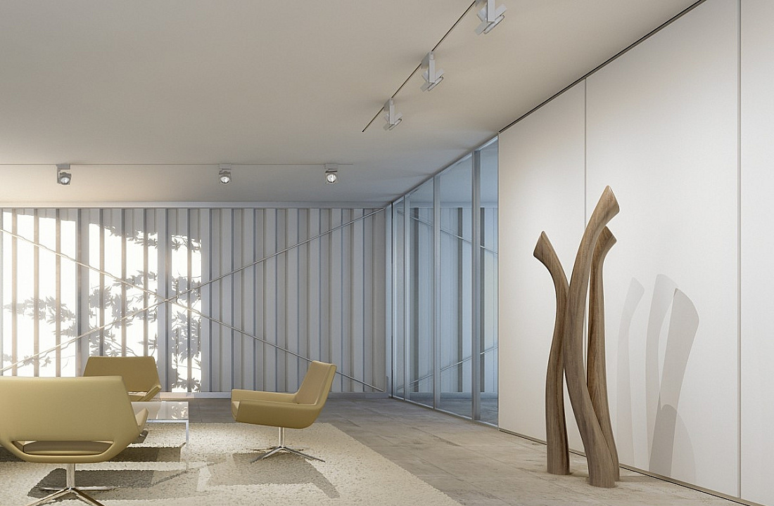 Office lounge featuring ERCO lighting: Diffuse light creates a soft, inviting atmosphere.
