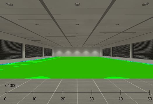 Visualisierung der Lichtverteilung mit ERCO LEDs über 50.000 Betriebsstunden.