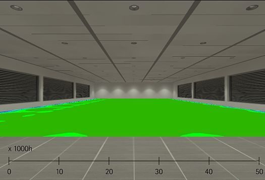 Visualisierung der Lichtverteilung mit ERCO LEDs über 50.000 Betriebsstunden.