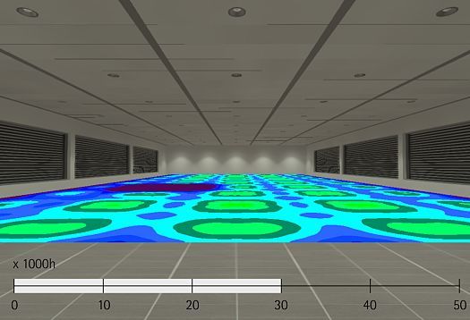 Visualisierung der Lichtverteilung mit ERCO LEDs über 50.000 Betriebsstunden.