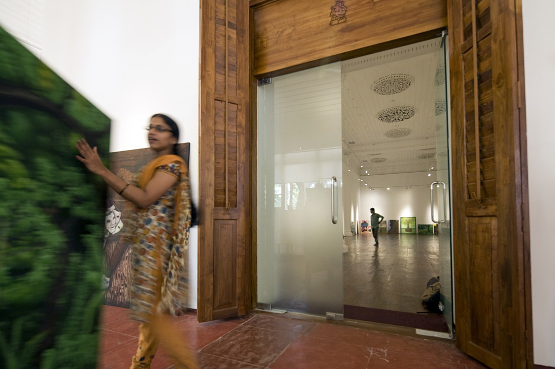 Durbar Hall, Kochi Biennale illuminated by Logotec LED spotlights for art display.