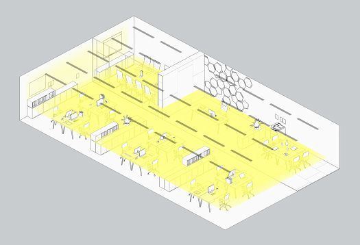 ERCO office lighting: Zoned lighting for workstations and vertical surfaces ensures visual comfort and energy efficiency.