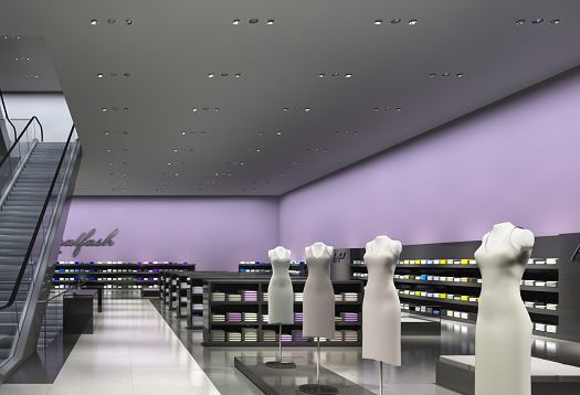 Clothing store interior featuring LED lighting and mannequins displaying merchandise.