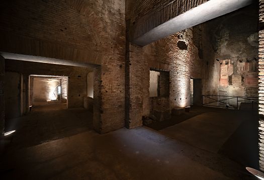 Interior of Domus Aurea in Rome, illuminated by ERCO LEDs, highlighting the historic architecture.