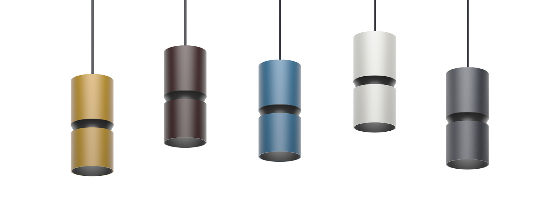 ERCO pendant luminaires in various colors, customizable lighting solutions for projects.