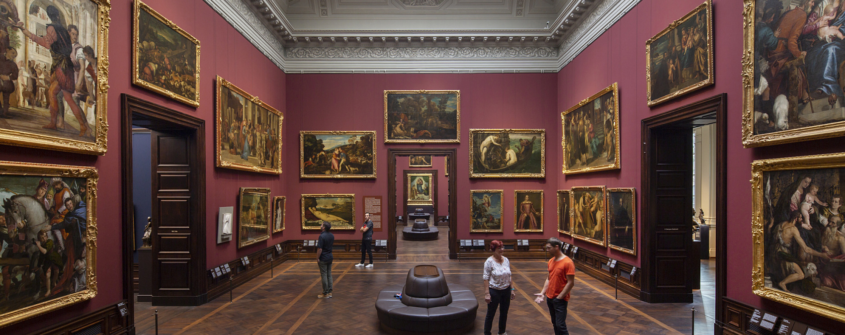 ERCO LED spotlights illuminate artworks in the Old Masters Picture Gallery, Dresden, creating an opulent atmosphere.