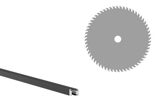 ERCO Minirail 48V track with saw blade, showing it can be cut to size for lighting systems.