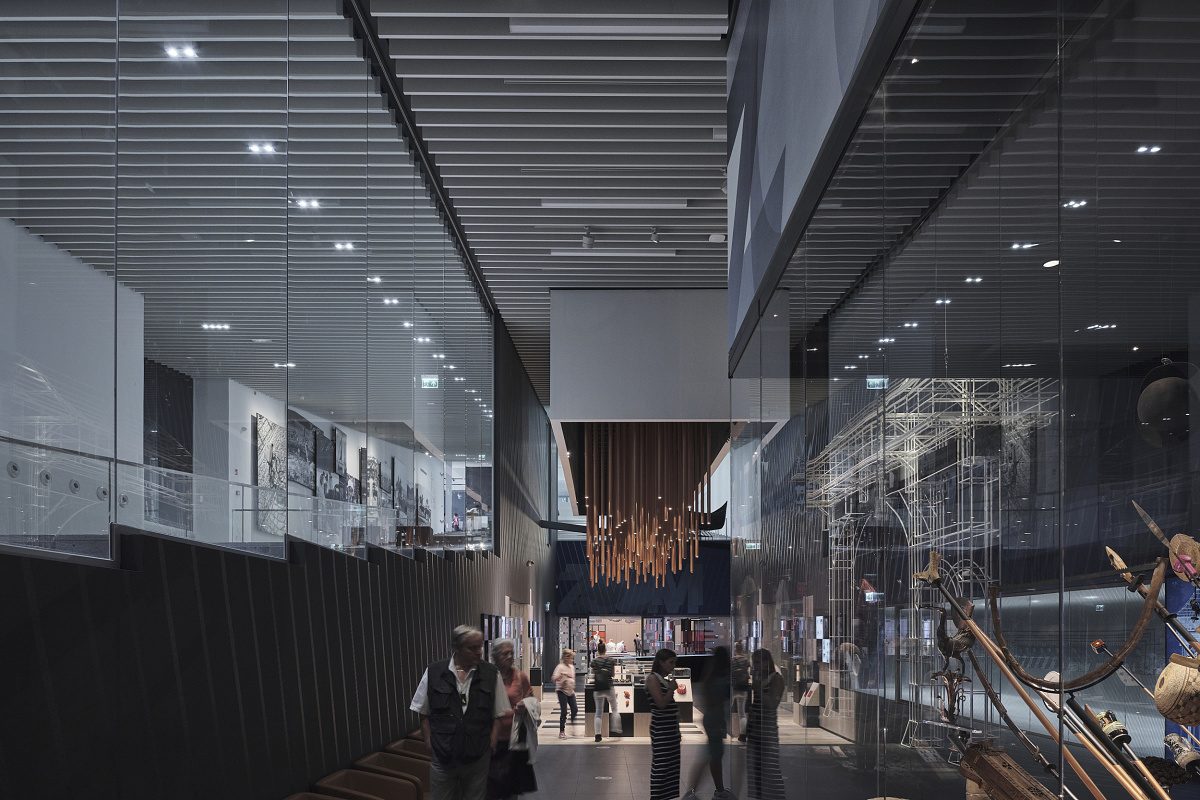 Interior of the Ethnographic Museum in Budapest, featuring ERCO LED lighting.
