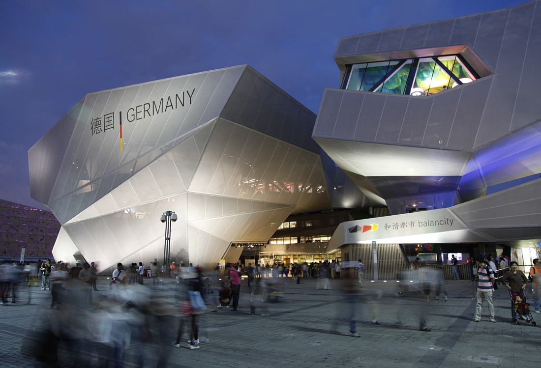 German Pavilion at Expo Shanghai 2010, illuminated with ERCO lighting.
