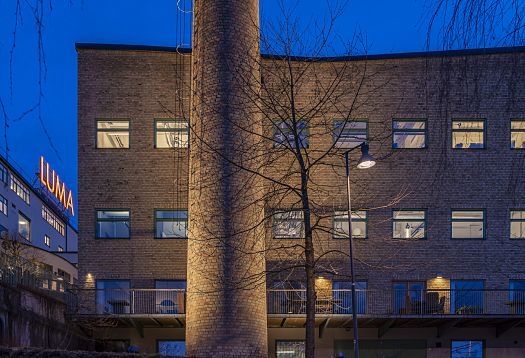The Luma building in Stockholm, showcasing flexible workspaces with ERCO LED lighting.