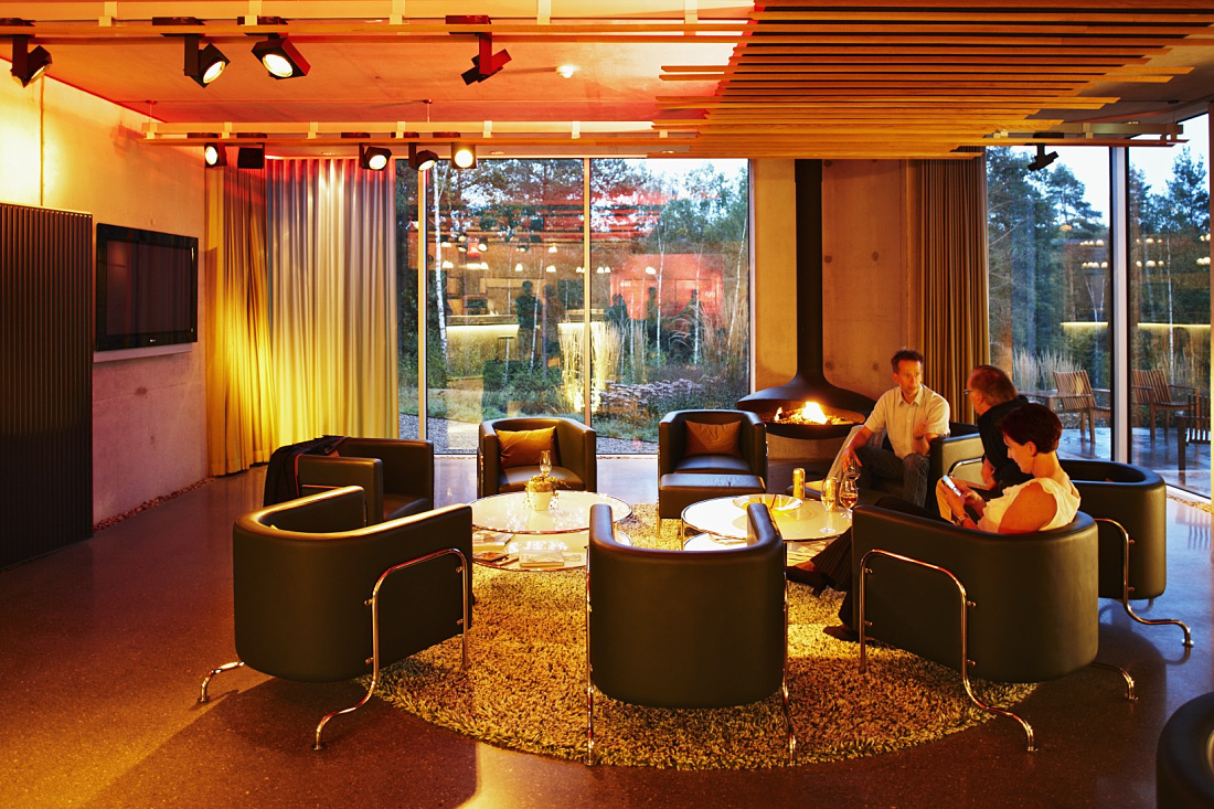 ERCO LED lighting at Färdig Betong Conference Center, Sweden. Concrete emphasized by light.