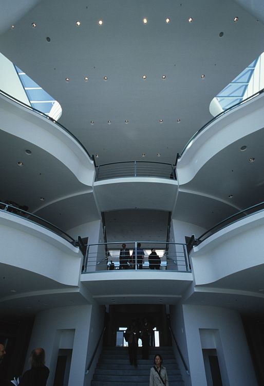 Interior view of the Federal Chancellery featuring ERCO lighting and architectural details.