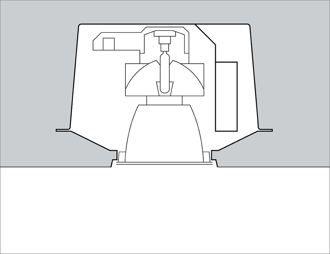 Cross-section of an ERCO downlight, used in the Federal Chancellery for precise lighting.