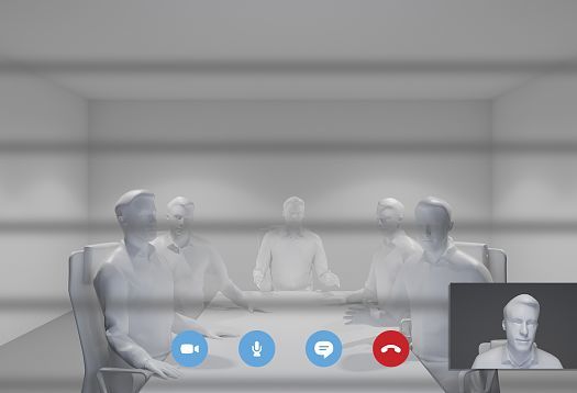 Illustration of a video conference call, highlighting potential flicker issues with LED lighting.