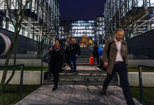 Florentinum office building in Prague with ERCO outdoor lighting for orientation and high amenity value.