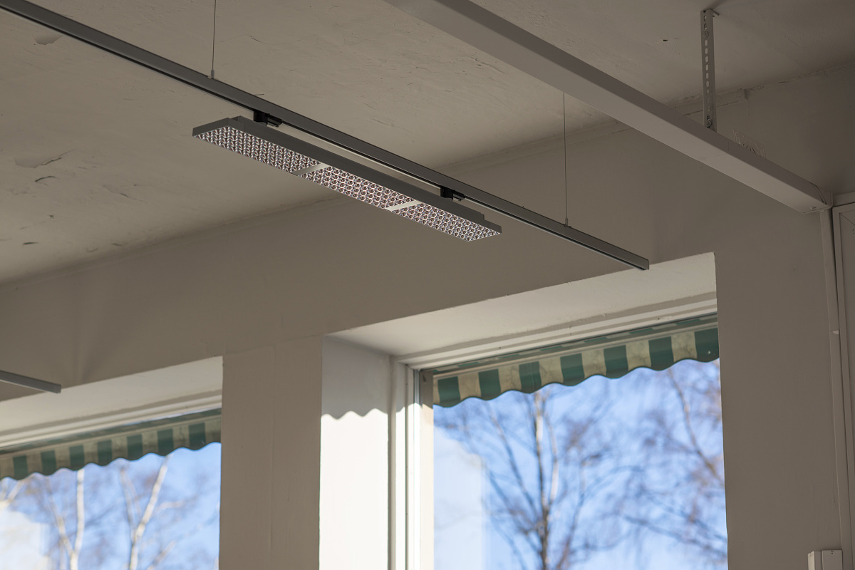 ERCO Jilly LED downlights on track, providing flexible office lighting.