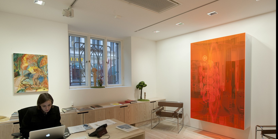 Forsblom Gallery with ERCO LED lighting: Optec spotlights and Quintessence recessed luminaires highlight artworks.
