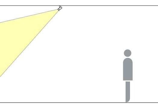 ERCO contour spotlight application: beam illuminates area, person in room.