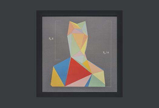 Framed abstract artwork, ideal for accent lighting in galleries with ERCO spotlights.