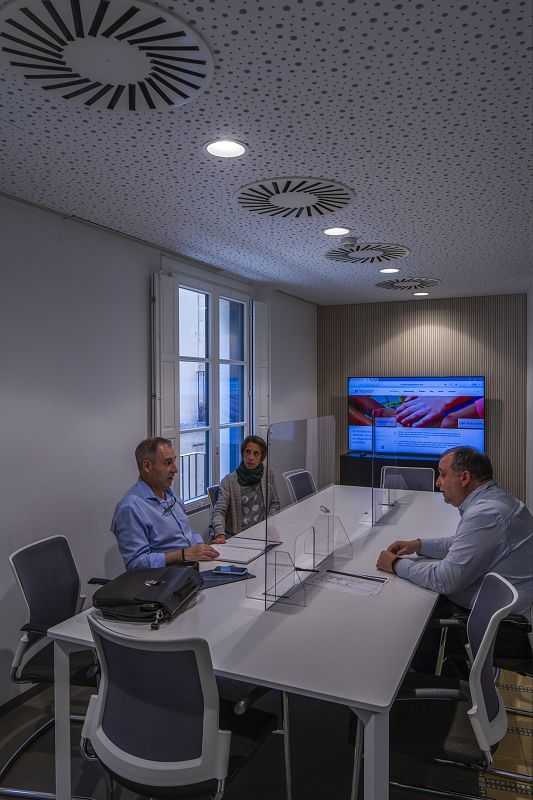 Fundació Esperança meeting room featuring ERCO Skim downlights for efficient workplace lighting.