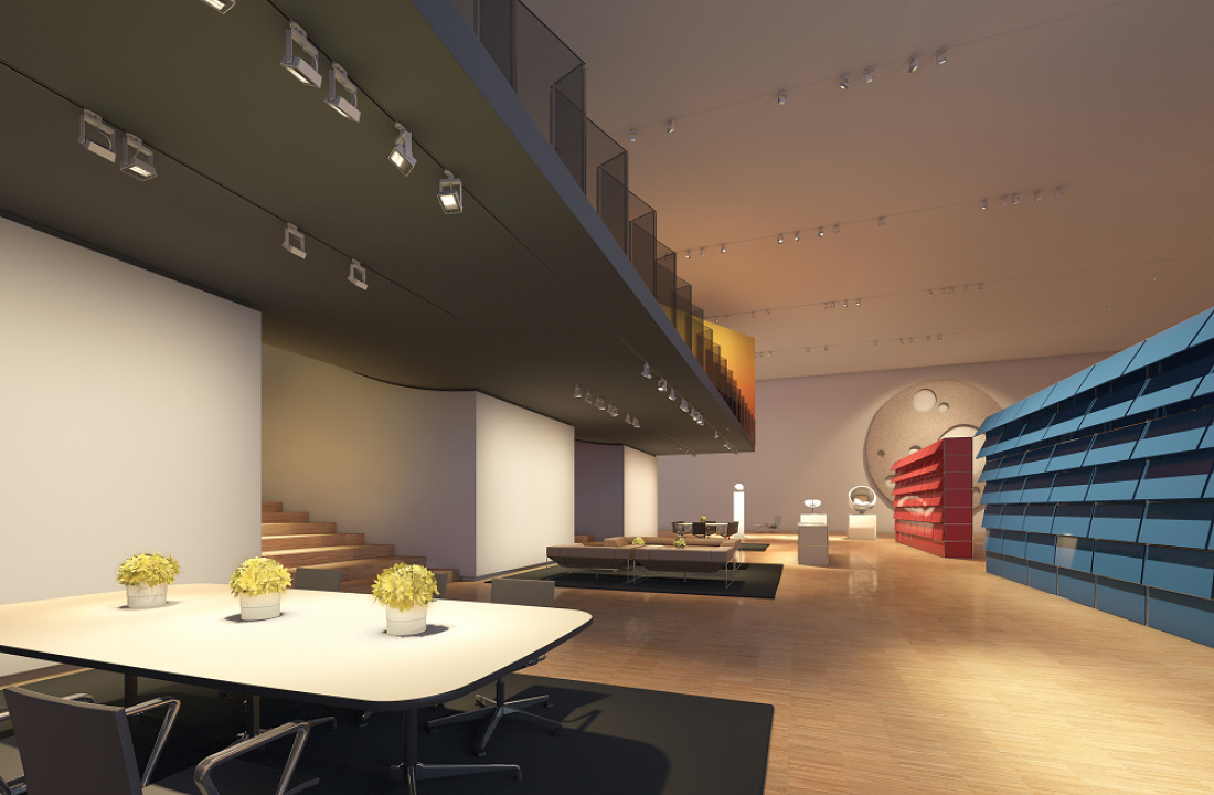 Furniture store interior featuring ERCO lighting technology for flexible illumination and accentuation.