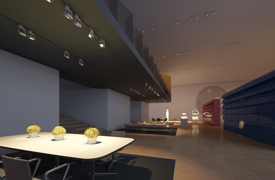 ERCO lighting design in a furniture store: Flexible track lighting and wallwashers create an appealing product presentation.