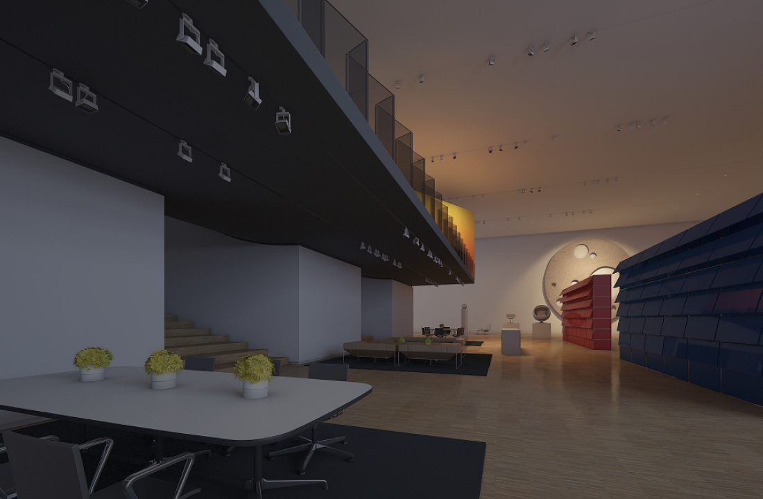 ERCO lighting design for a furniture store, featuring flexible spotlights for accenting and wallwashing.