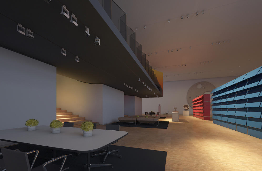 Furniture store interior featuring ERCO lighting: Track lighting and wallwashers create flexible, attractive displays.