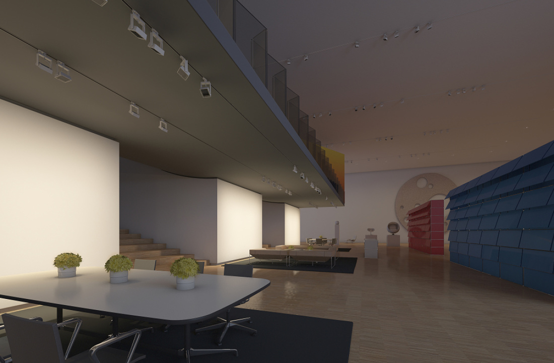 Furniture store display featuring ERCO lighting for flexible accenting and room design.