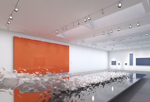 Gallery with ERCO lighting: Accent lighting and wallwashing for art exhibition.