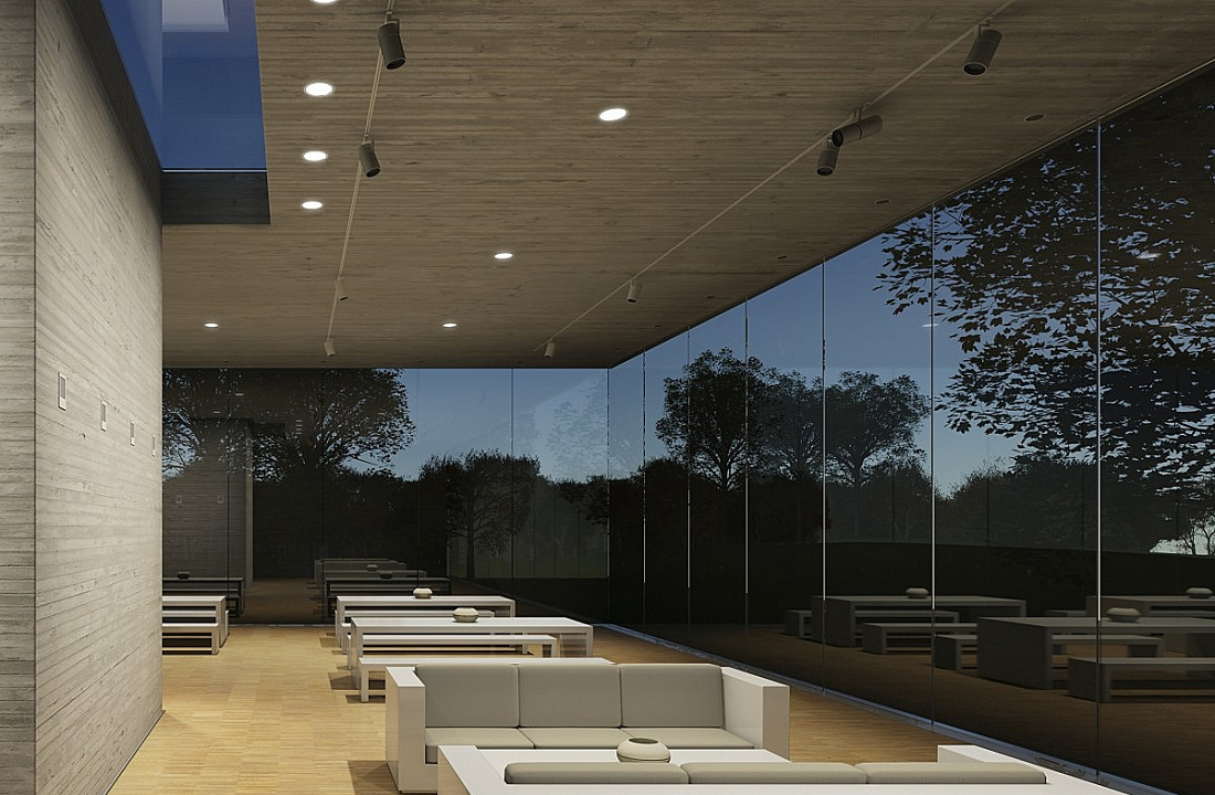 Interior with ERCO lighting accentuating the space and creating a pleasant atmosphere.