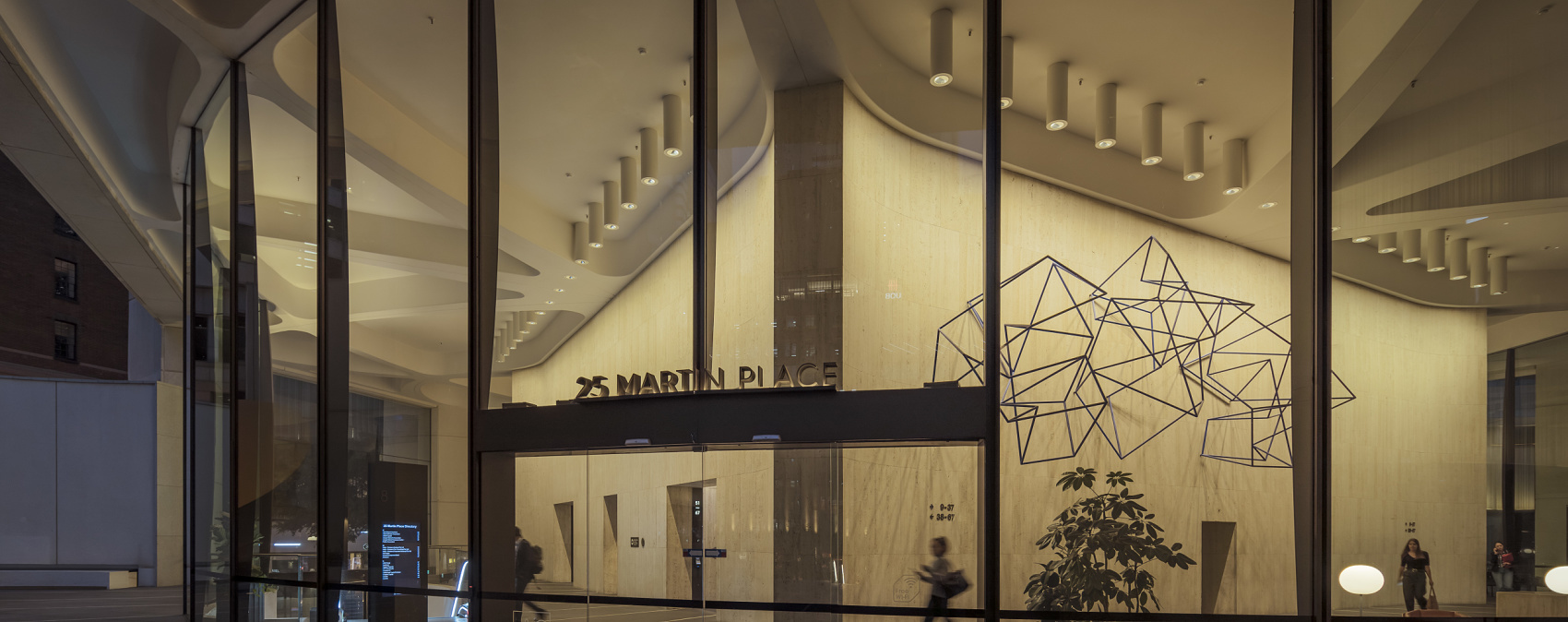 25 Martin Place, Sydney, featuring ERCO wallwashing for high ceilings and artwork.