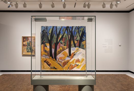 Painting in a display case, lit by ERCO spotlights in the Munch Museum Oslo. Versatile lighting for art exhibitions.
