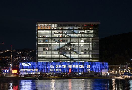 The Munch Museum in Oslo, illuminated by ERCO LED spotlights, showcasing versatile art exhibits.