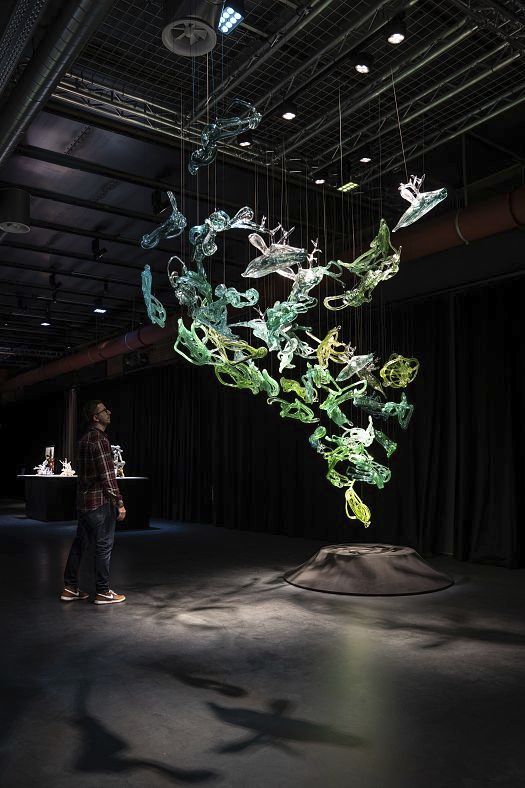 ERCO LED lighting highlights glass art at the Holmegaard Værk museum in Denmark.