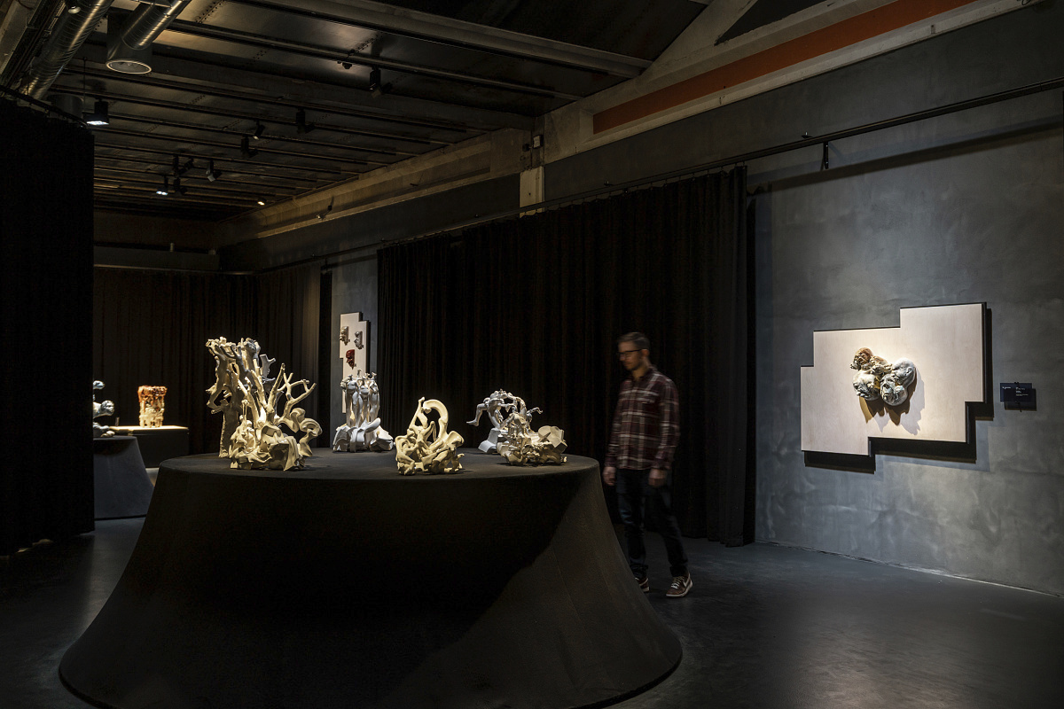 Holmegaard Værk Museum: Glass art exhibits illuminated by ERCO LED spotlights in Denmark.