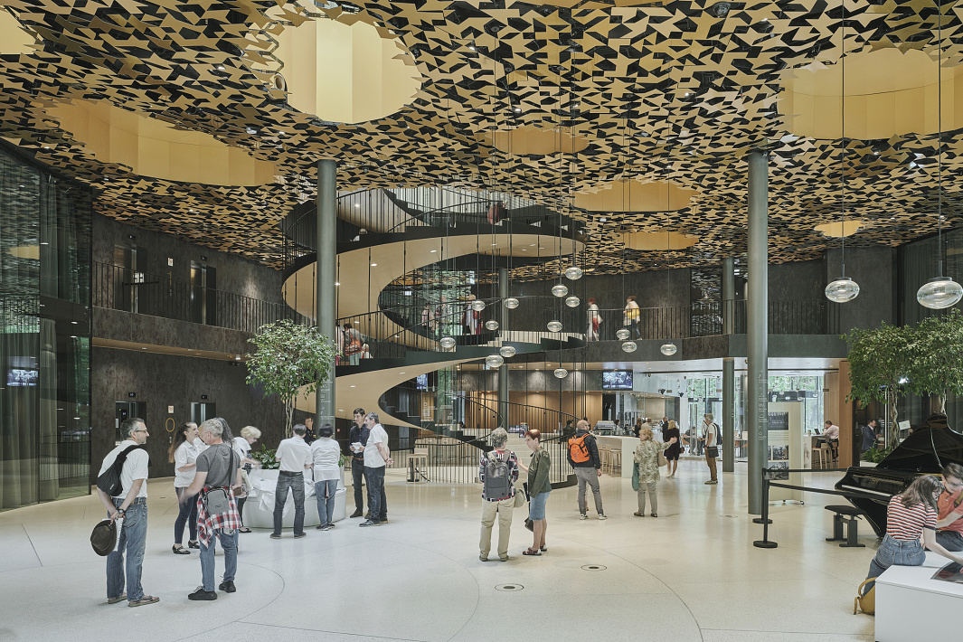 Interior of the House of Hungarian Music featuring ERCO lighting for visual comfort.