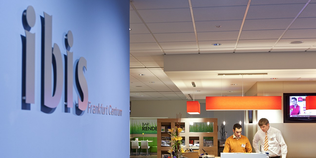 Ibis Hotel Frankfurt reception area featuring efficient LED lighting design.