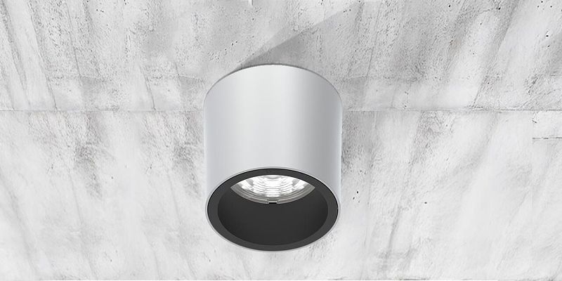 ERCOs Iku surface-mounted luminaire for efficient architectural lighting on solid ceilings.