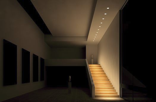 Stairwell lighting with ERCO downlights for orientation and highlighting functional areas.