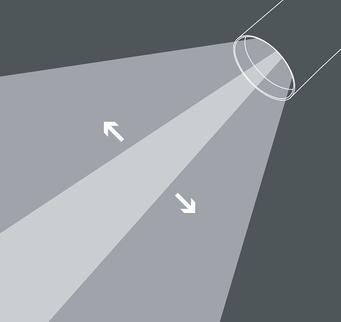Illustration of an ERCO spotlight emitting light for tree illumination.