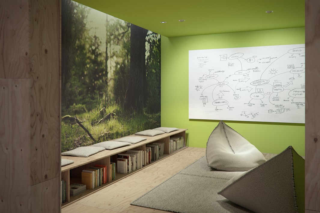 Inspiring office space with accent lighting designed to stimulate creative work.